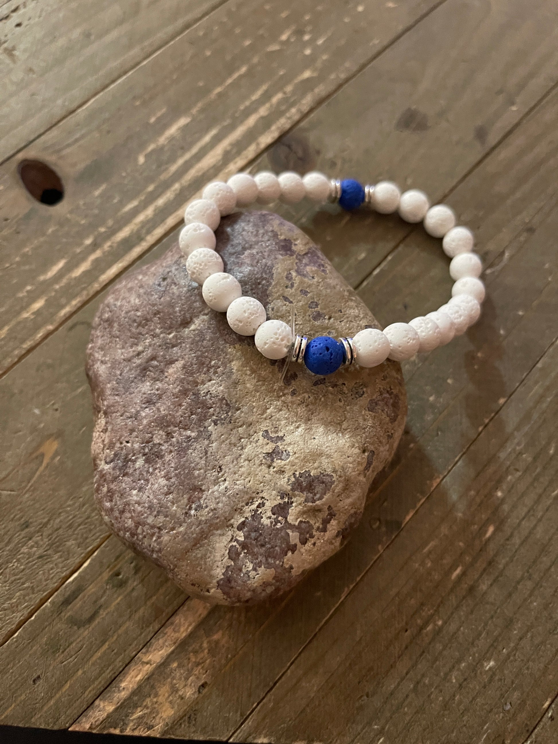 White Lava Stone (8mm) with blue Beaded Elastic/Stretch BraceletPink tiful of LOVE