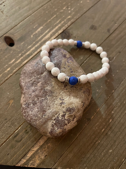 White Lava Stone (8mm) with blue Beaded Elastic/Stretch BraceletPink tiful of LOVE