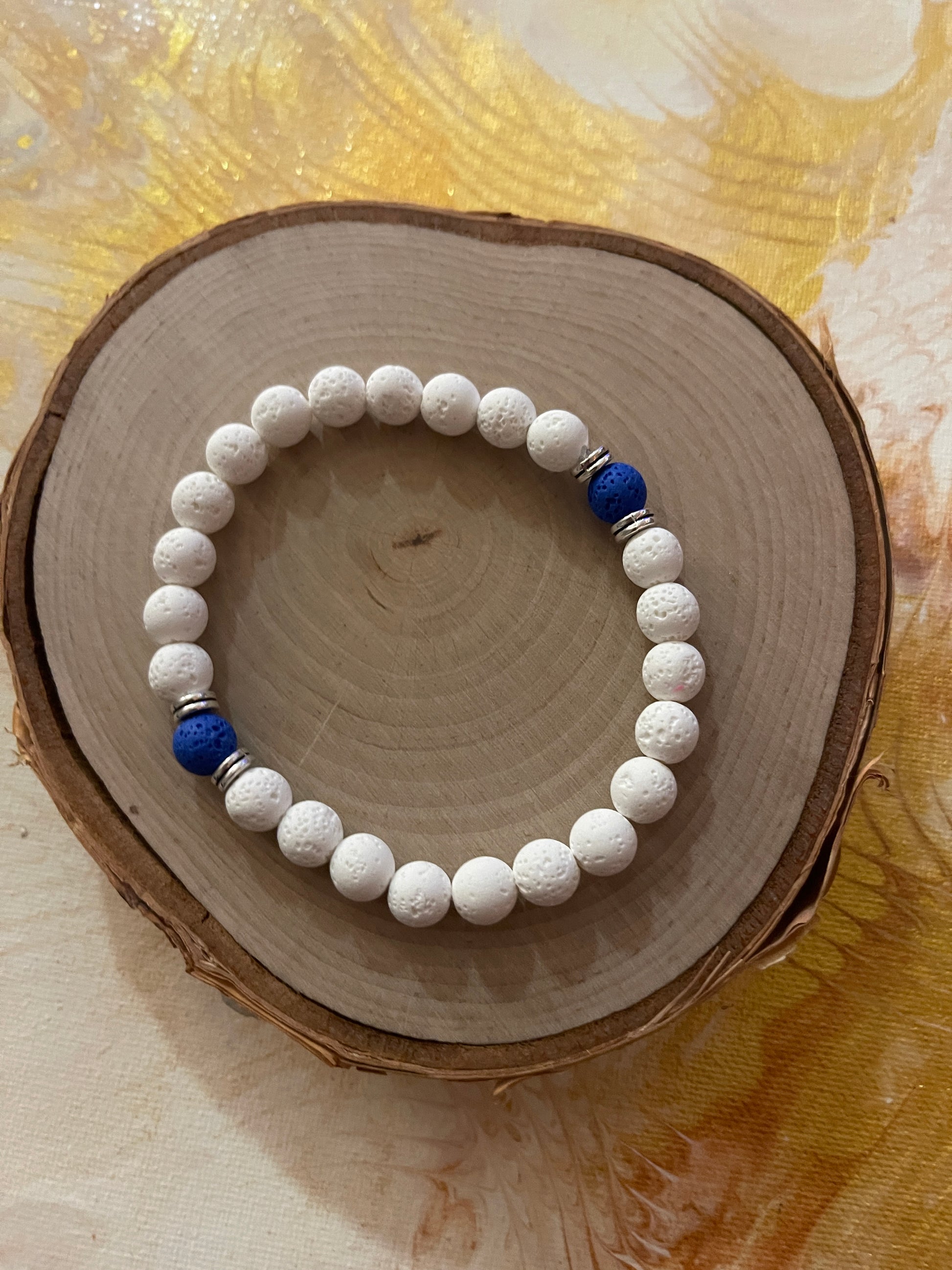 White Lava Stone (8mm) with blue Beaded Elastic/Stretch BraceletPink tiful of LOVE