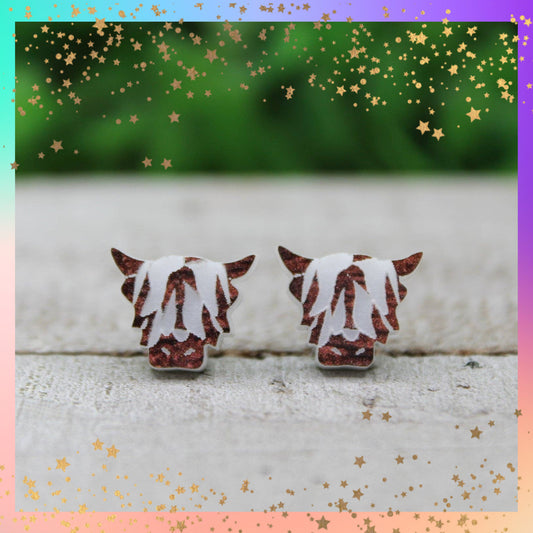 Highland Cow Stud Earrings | Handmade Acrylic Animal Jewelry