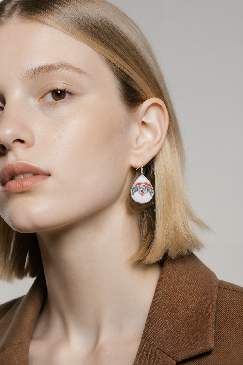 Ohio State French Lever Dangle Earrings | Handmade Glass Fan Jewelry