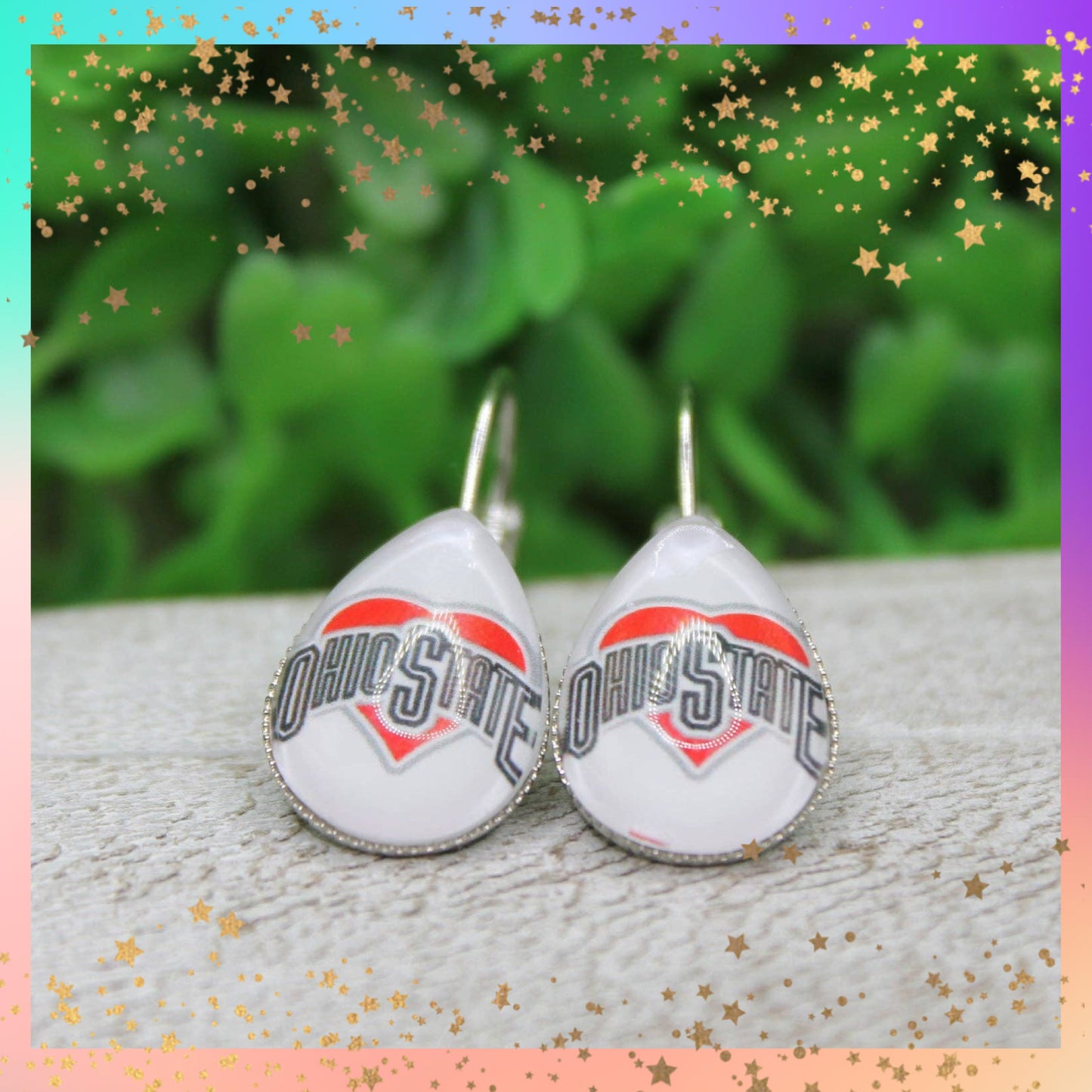 Ohio State French Lever Dangle Earrings | Handmade Glass Fan Jewelry