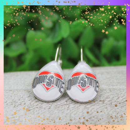 Ohio State French Lever Dangle Earrings | Handmade Glass Fan Jewelry
