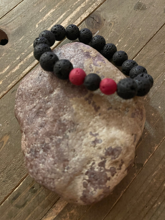 Black Lava Stone (10mm) with red Beaded Elastic/Stretch BraceletPink tiful of LOVE