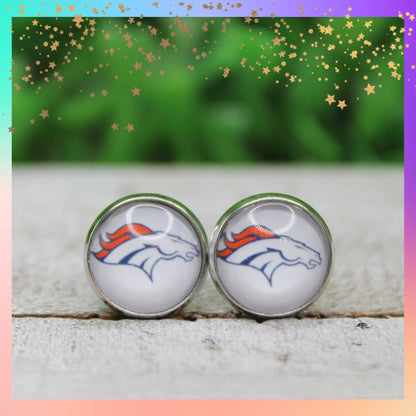 Denver Broncos Football Glass Stud Earrings | 12mm Handmade Fan Jewelry