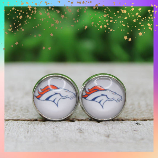 Denver Broncos Football Glass Stud Earrings | 12mm Handmade Fan Jewelry