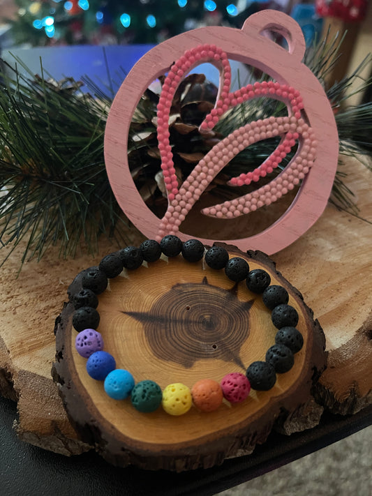 Black Lava Stone (8mm) with Chakra colors Lava beaded Elastic/Stretch BraceletPink tiful of LOVE