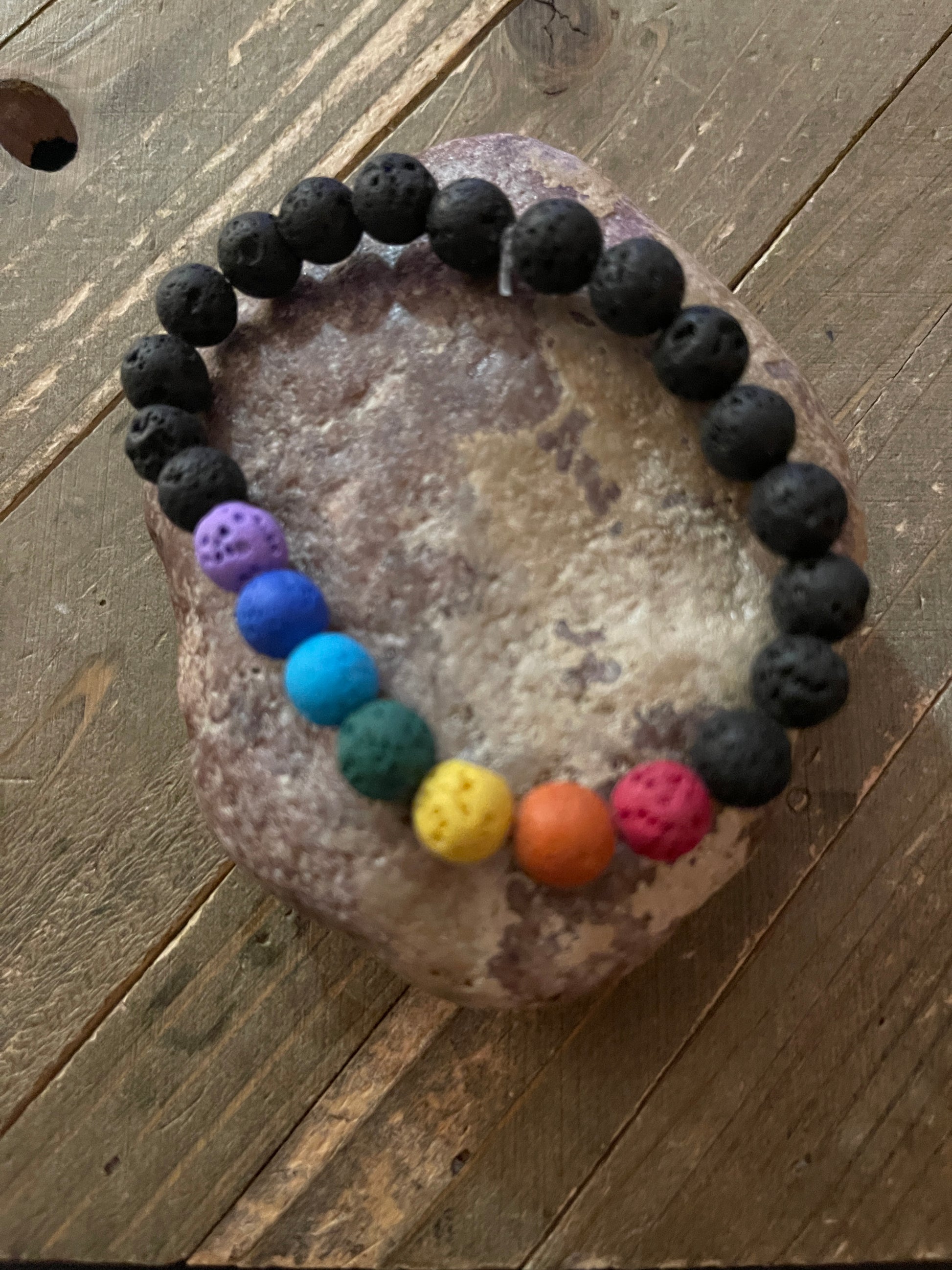 Black Lava Stone (8mm) with Chakra colors Lava beaded Elastic/Stretch BraceletPink tiful of LOVE