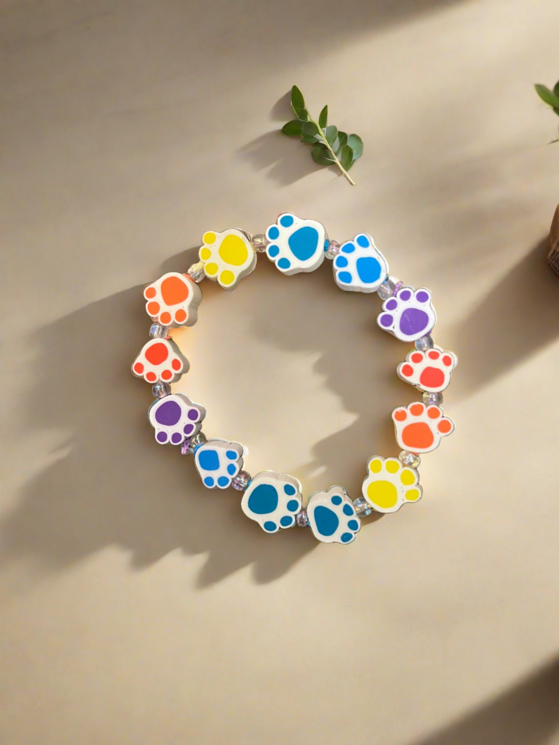 Paw Shaped Rainbow colors Bead Elastic/Stretch BraceletPink tiful of LOVE