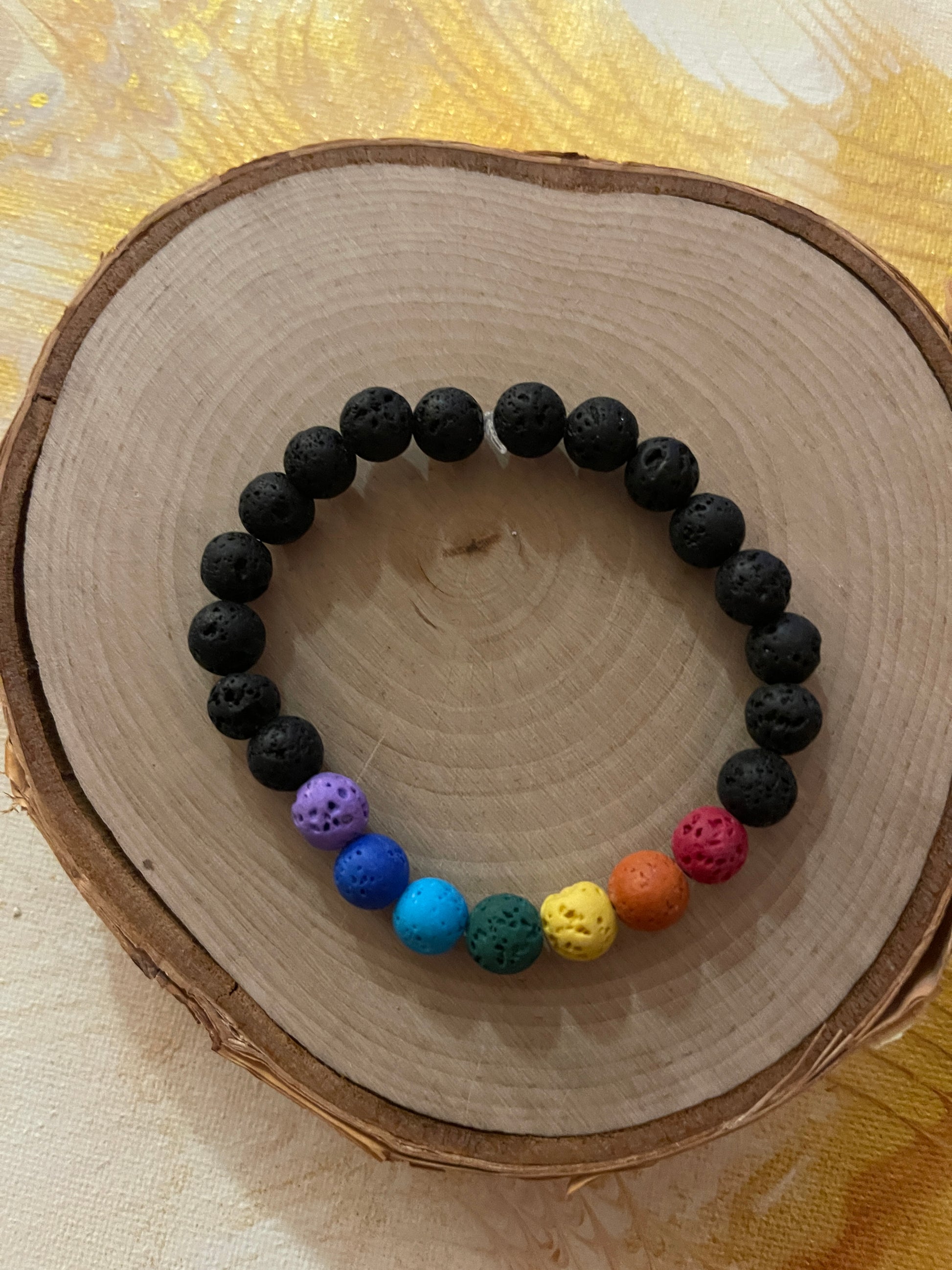 Black Lava Stone (8mm) with Chakra colors Lava beaded Elastic/Stretch BraceletPink tiful of LOVE