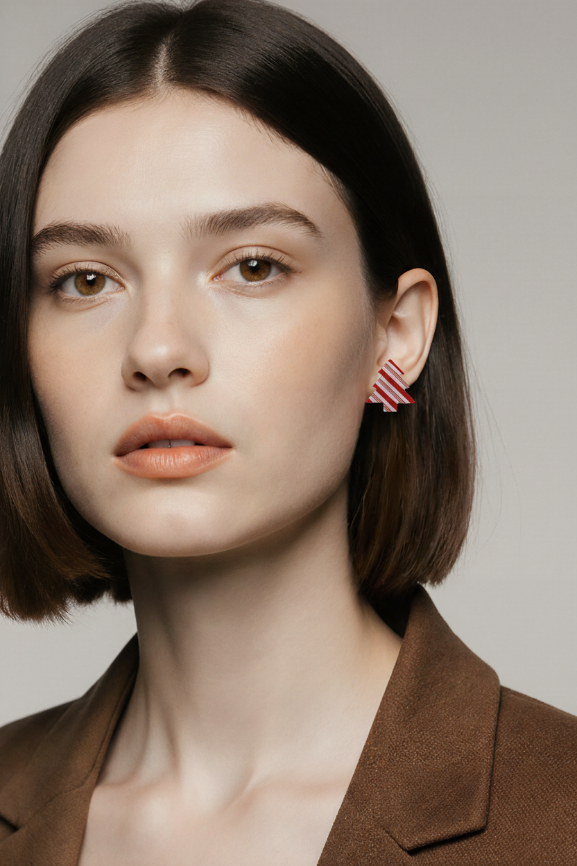 Candy Cane Striped Christmas Tree Stud Earrings | Handmade Holiday Jewelry