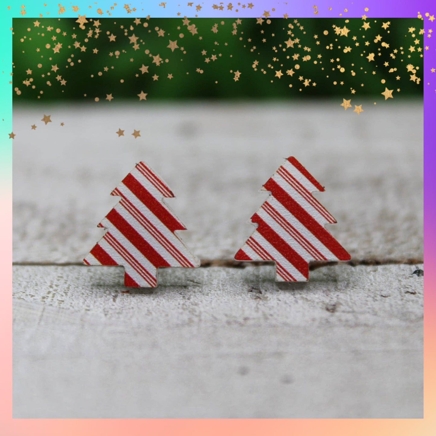 Candy Cane Striped Christmas Tree Stud Earrings | Handmade Holiday Jewelry