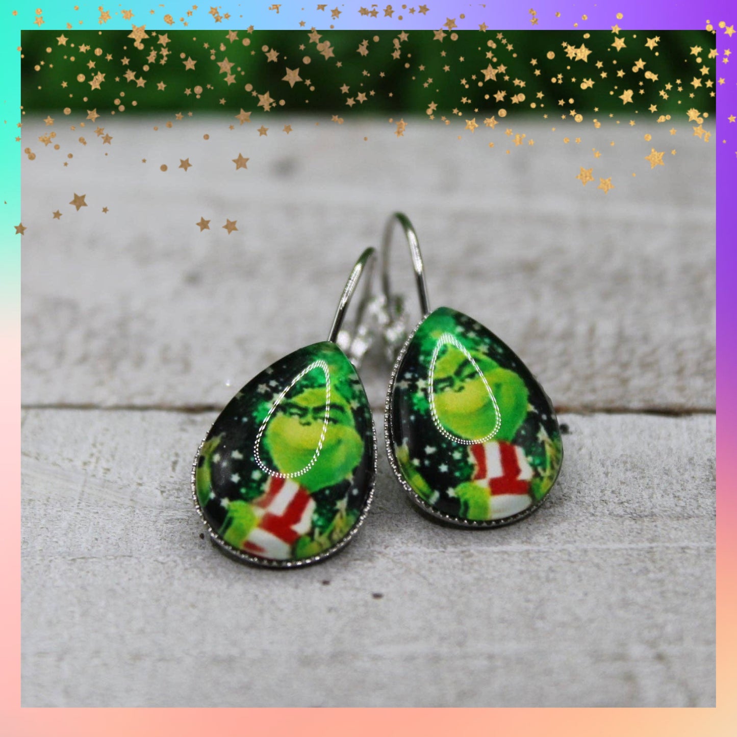 Grinch with Scarf French Lever Earrings | Handmade Holiday Jewelry