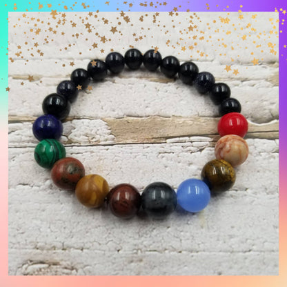 Natural Stone Cosmic Galaxy Eight Planets Bracelet | Celestial Beaded Jewelry