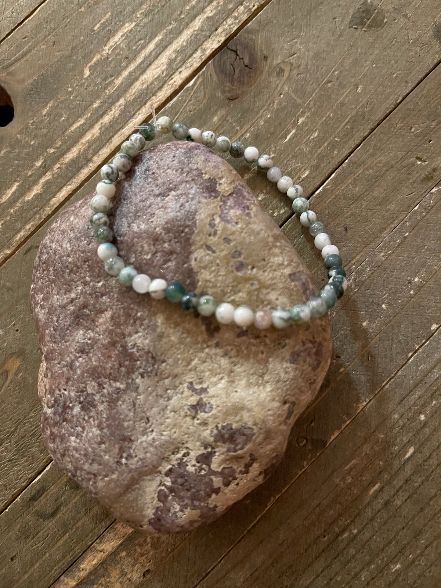 Tree Agate Beaded Elastic Bracelet;  Natural Gemstones; perfect gift for him or her