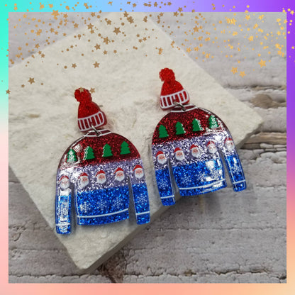 Christmas Sweater Acrylic Dangle Earrings | Festive Holiday Statement Earrings