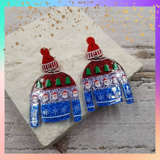 Christmas Sweater Acrylic Dangle Earrings | Festive Holiday Statement Earrings