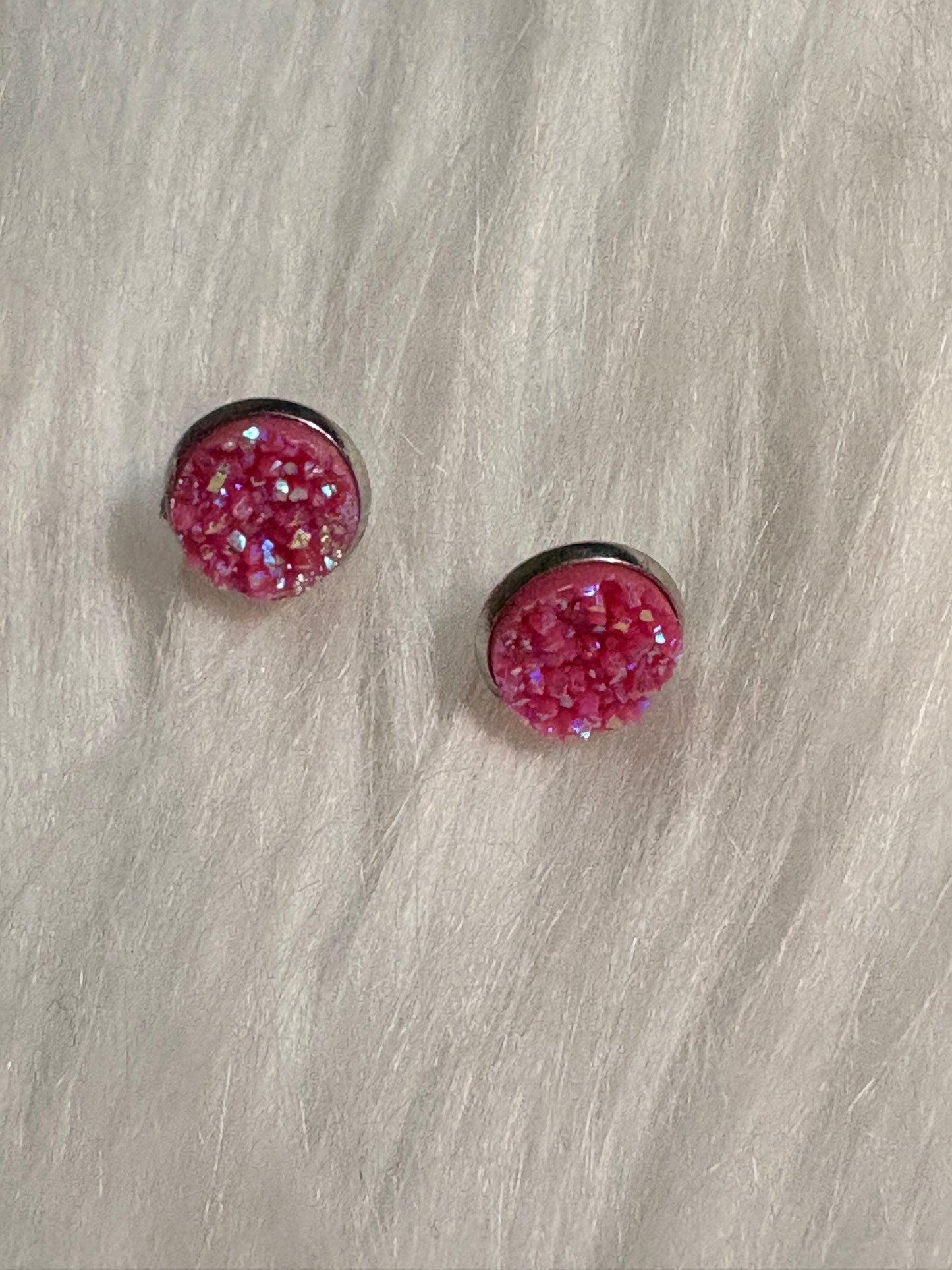 Hot Pink Druzy Stud Earrings | 12mm Sparkle Studs