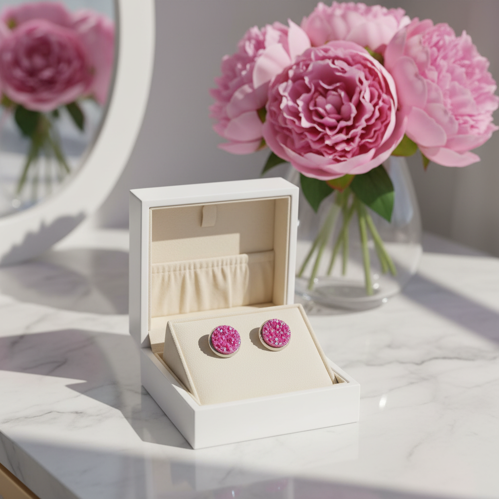 Hot Pink Druzy Stud Earrings | 12mm Sparkle Studs