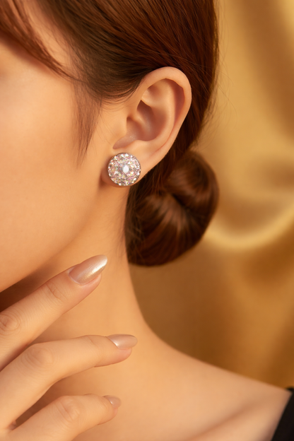 White Druzy Stud Earrings | 12mm Sparkle Studs