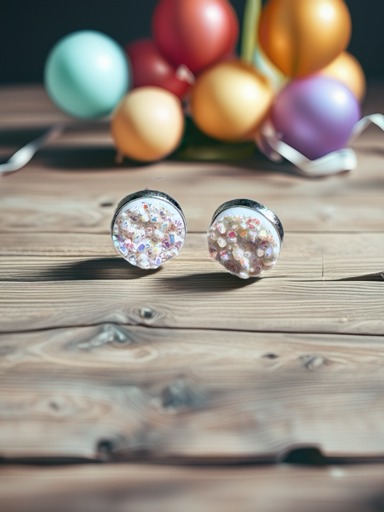 White Druzy Stud Earrings | 12mm Sparkle Studs
