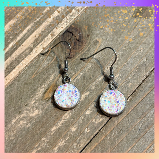 White Druzy Dangle Earrings | 12mm Sparkle wires