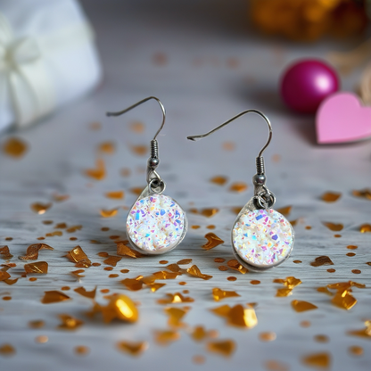 White Druzy Dangle Earrings | 12mm Sparkle wires