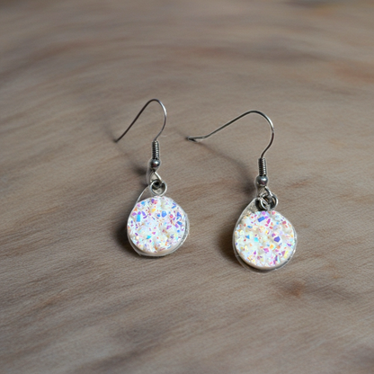 White Druzy Dangle Earrings | 12mm Sparkle wires