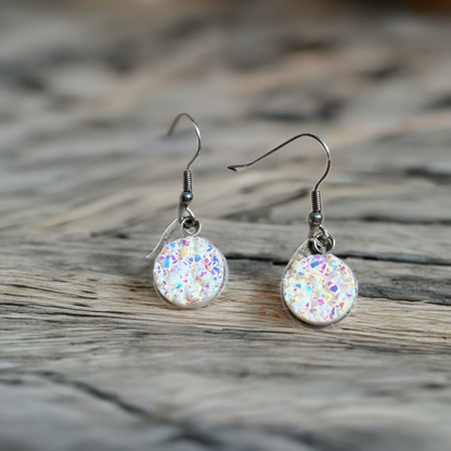 White Druzy Dangle Earrings | 12mm Sparkle wires