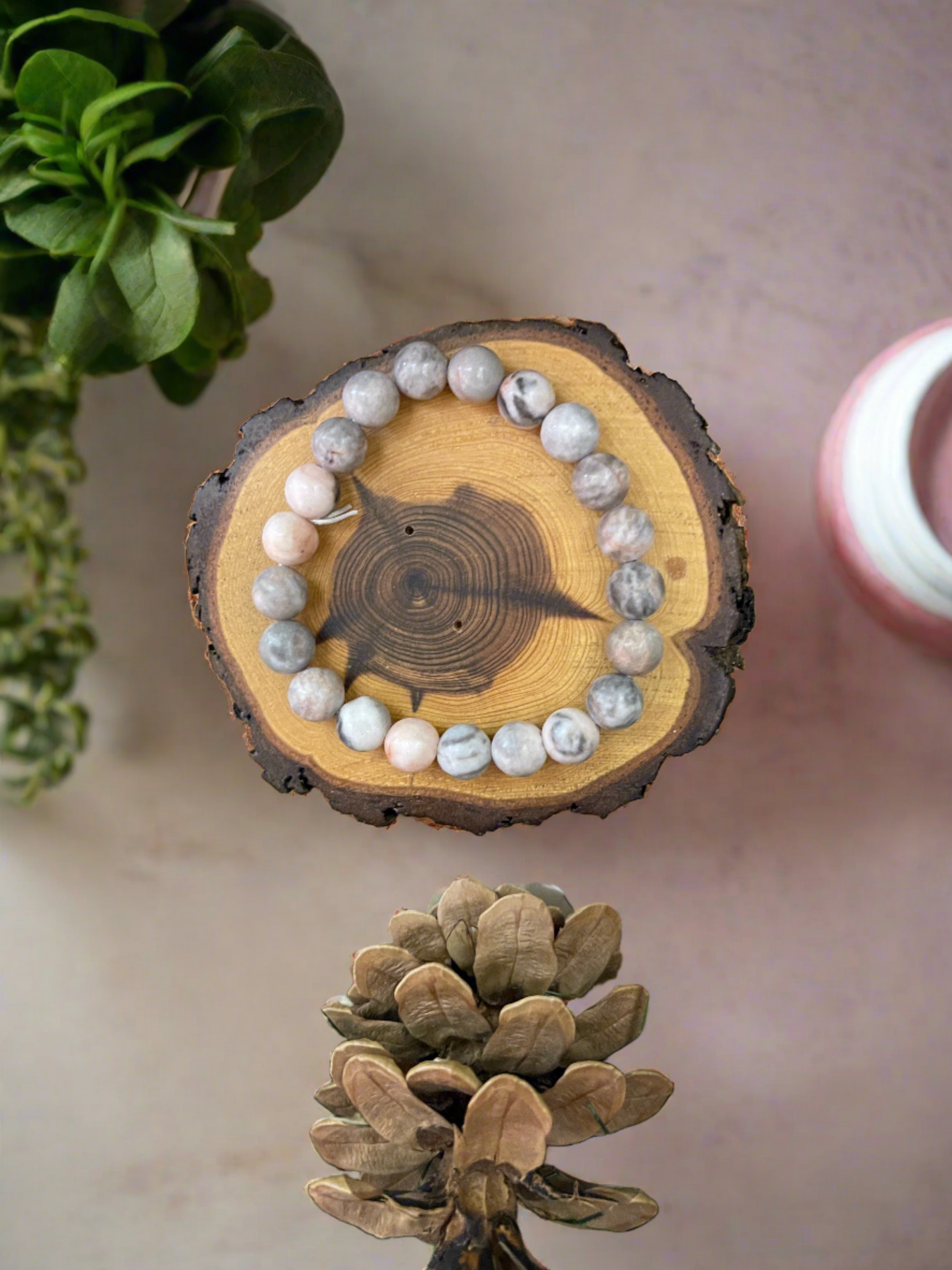 Pink Jasper Round Beaded Elastic/Stretch BraceletPink tiful of LOVE