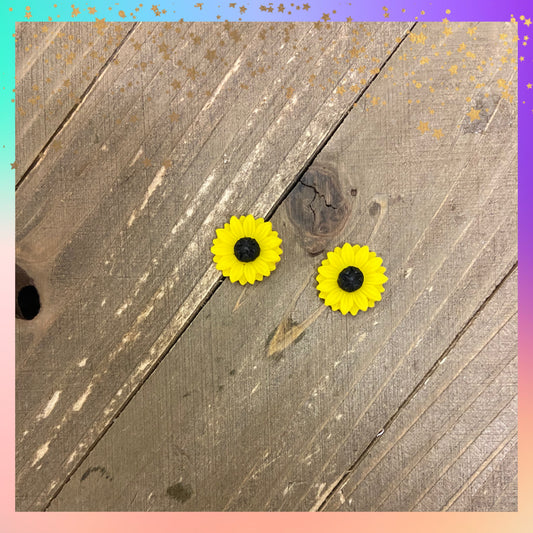 Tiny Sunflower Post Earrings – Bright Yellow Resin Floral Studs