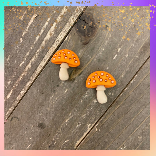 Orange Mushroom Stud Earrings – Whimsical Woodland Charm