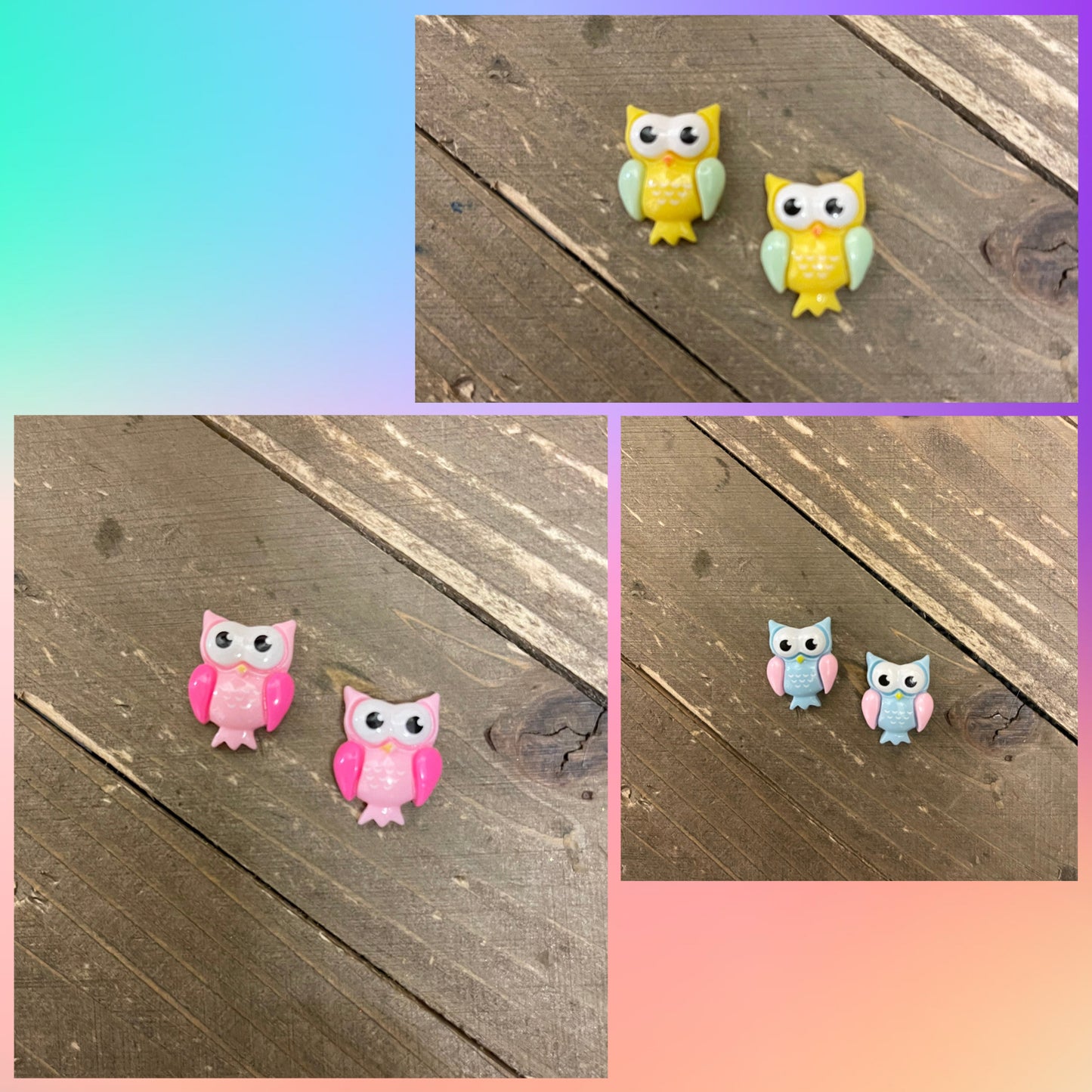 Owls in Pastel colors  Stud  Earrings (3 colors to choose from)
