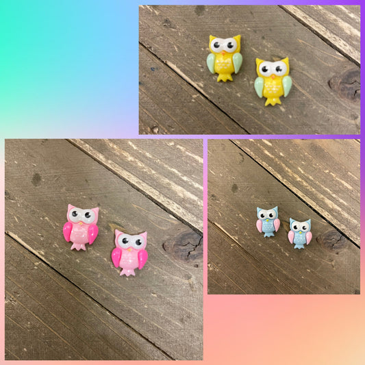 Owls in Pastel colors  Stud  Earrings (3 colors to choose from)