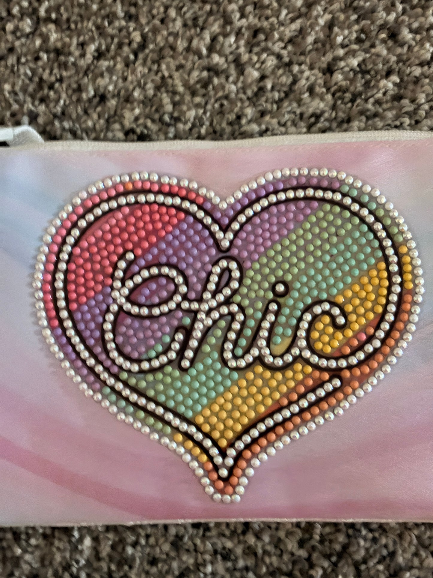 Chic Heart Diamond Art Zip Pouch – Rhinestone Makeup Bag