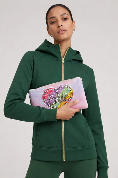 Chic Heart Diamond Art Zip Pouch – Rhinestone Makeup Bag