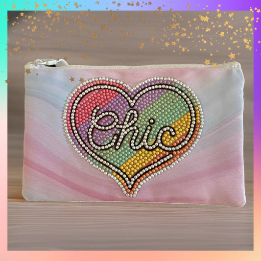 Chic Heart Diamond Art Zip Pouch – Rhinestone Makeup Bag