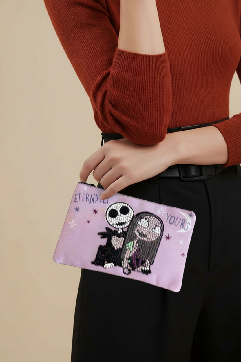 Eternally Yours Diamond Art Pencil & Makeup Bag – Gothic Rhinestone Zip Pouch