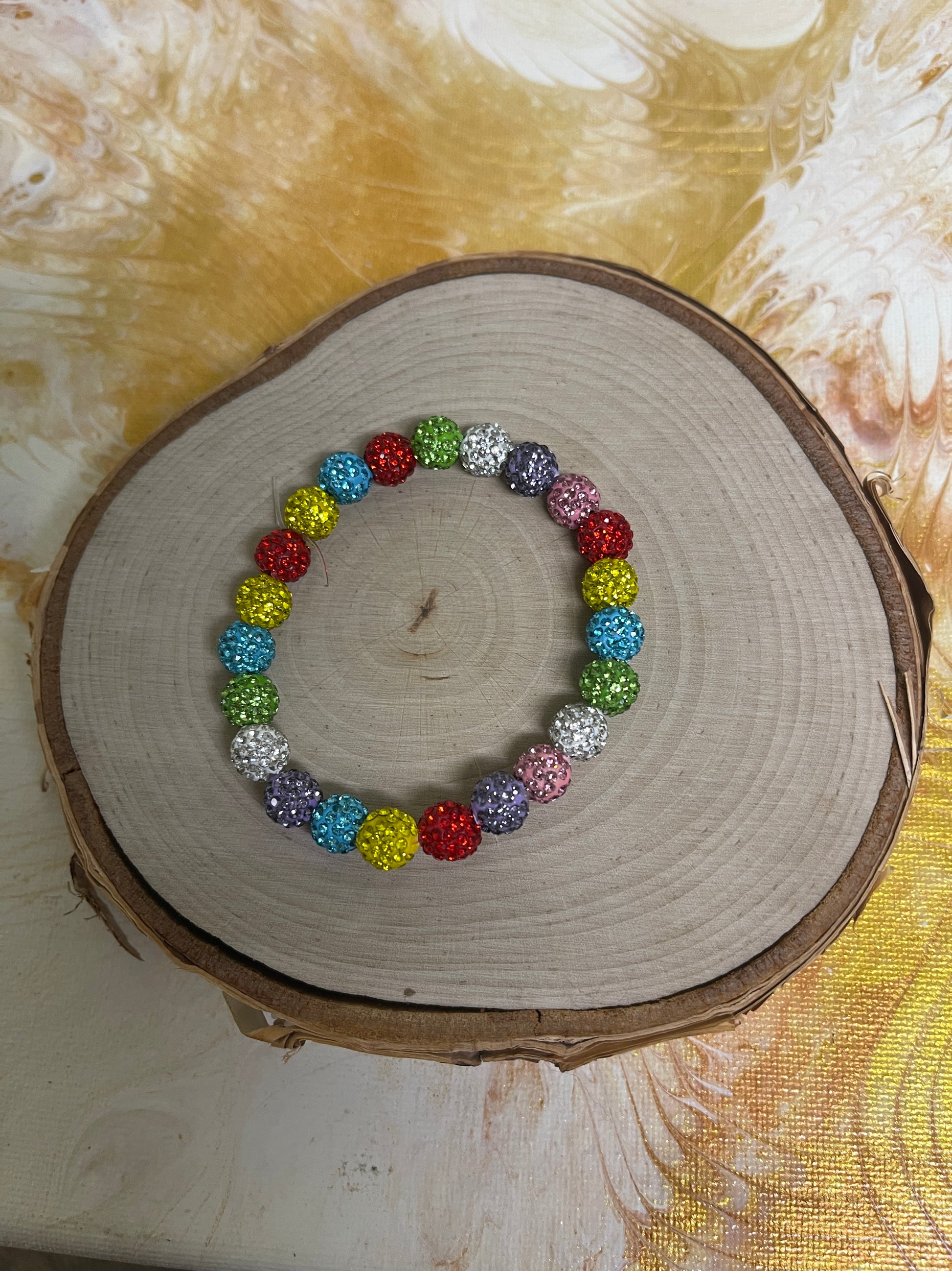 Multicolor Rhinestone Round Beaded Elastic/Stretch BraceletPink tiful of LOVE