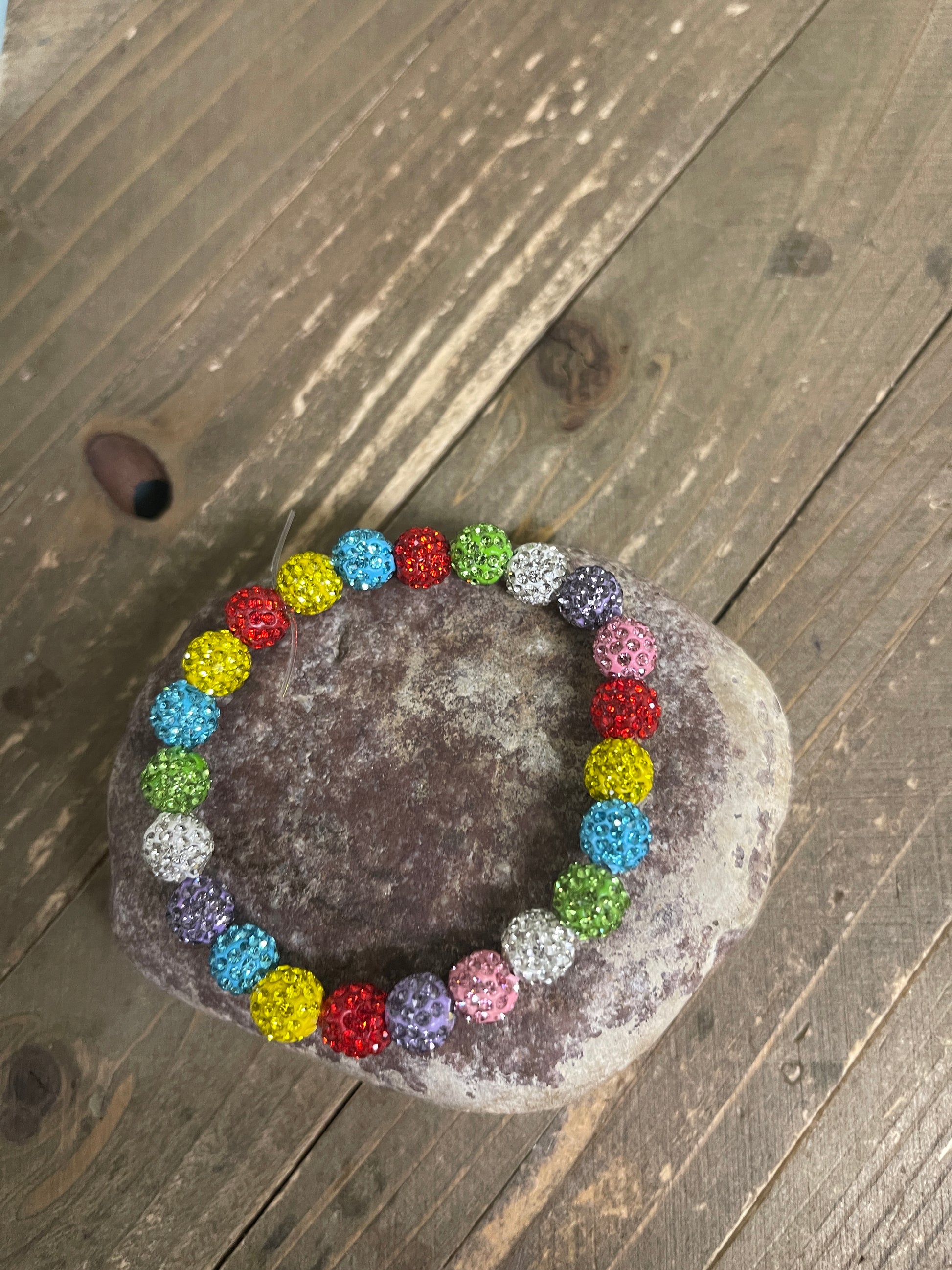 Multicolor Rhinestone Round Beaded Elastic/Stretch BraceletPink tiful of LOVE