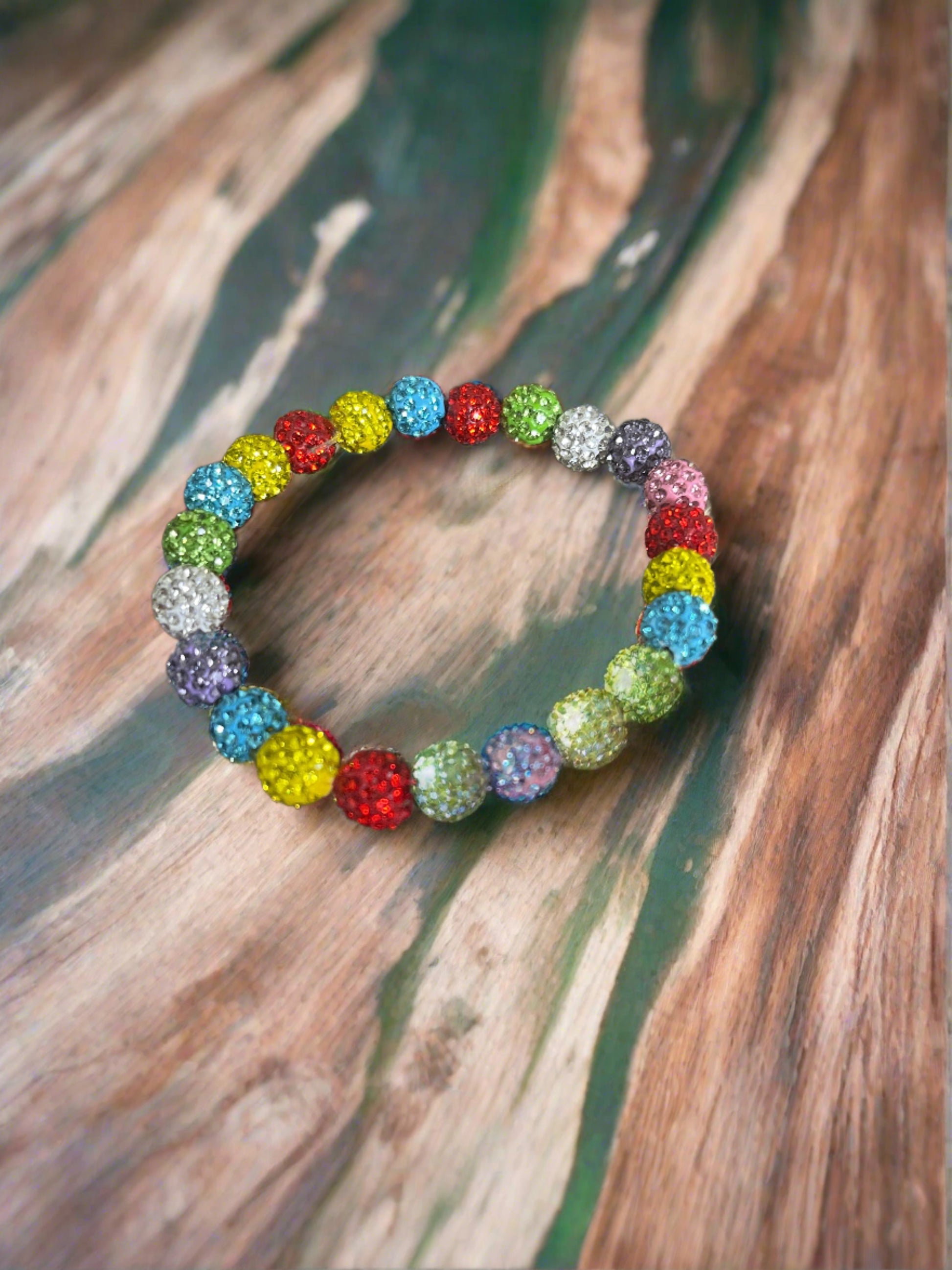Multicolor Rhinestone Round Beaded Elastic/Stretch BraceletPink tiful of LOVE