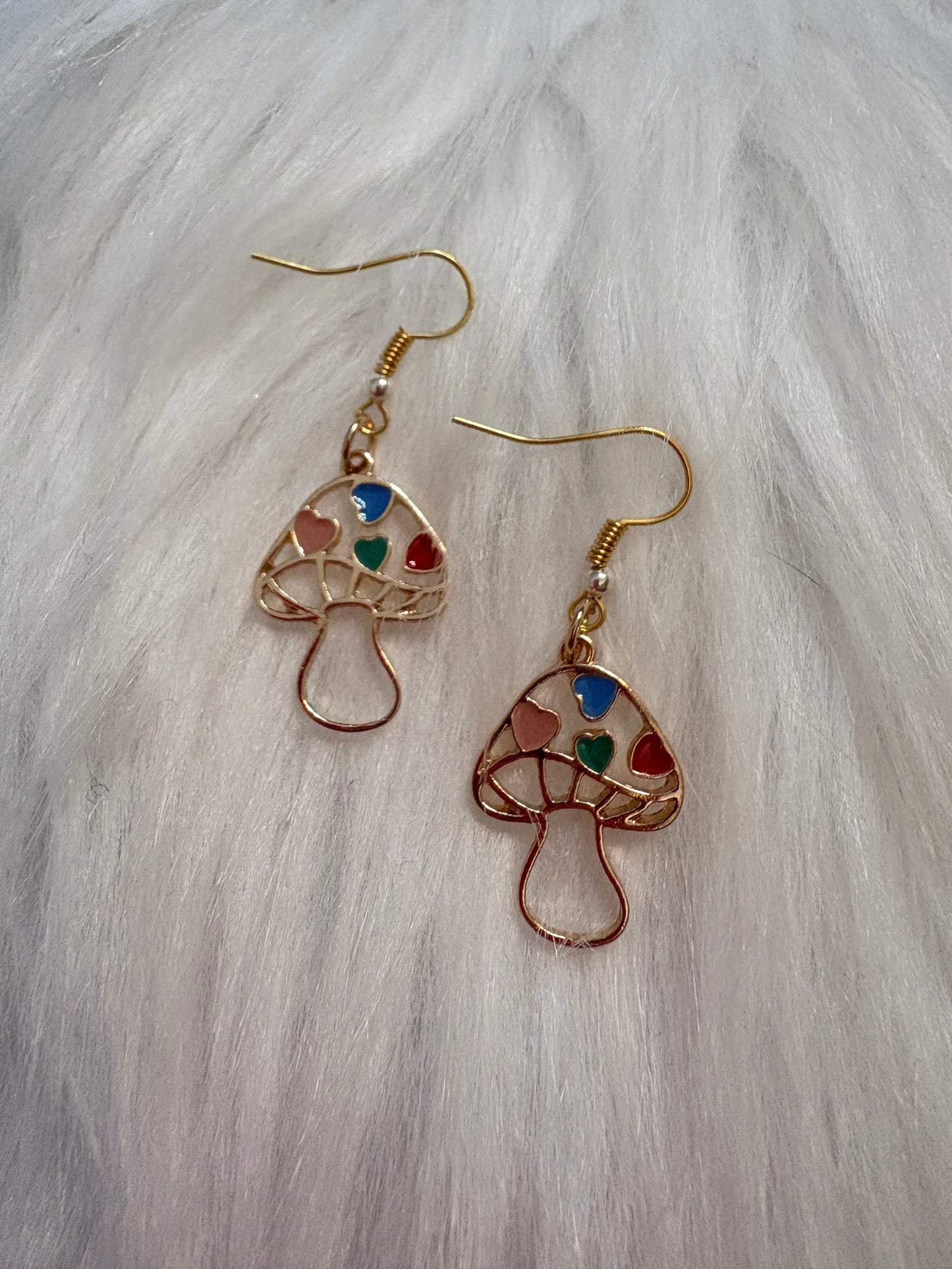 Heart Mushroom Charm Wire Earrings – Whimsical Multicolor Dangles