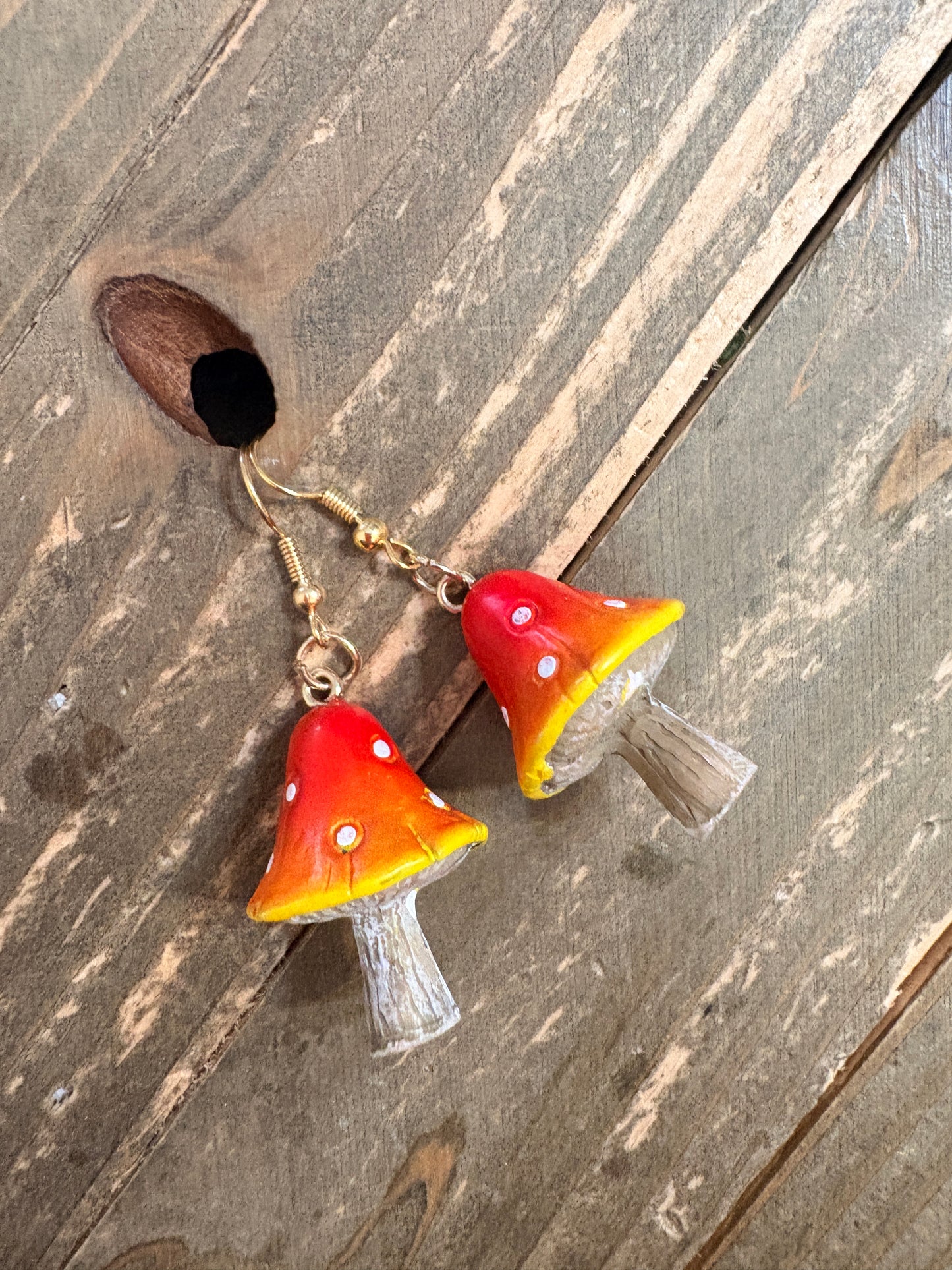 Mushroom Wire Earrings – Red &amp; Yellow Woodland Dangles.