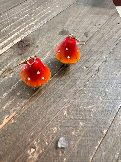 Mushroom Wire Earrings – Red &amp; Yellow Woodland Dangles.