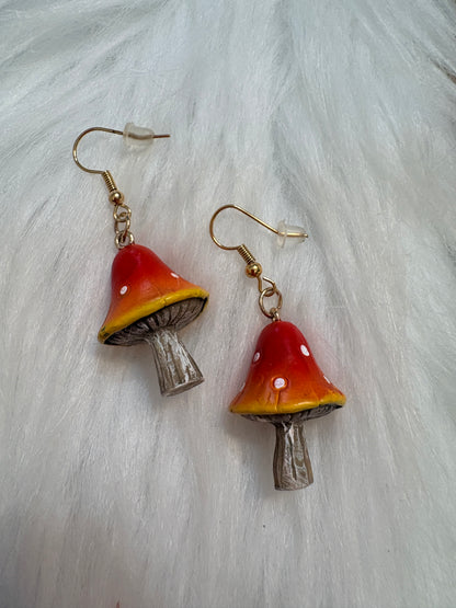 Mushroom Wire Earrings – Red &amp; Yellow Woodland Dangles.