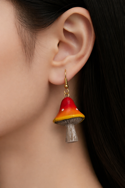 Mushroom Wire Earrings – Red &amp; Yellow Woodland Dangles.