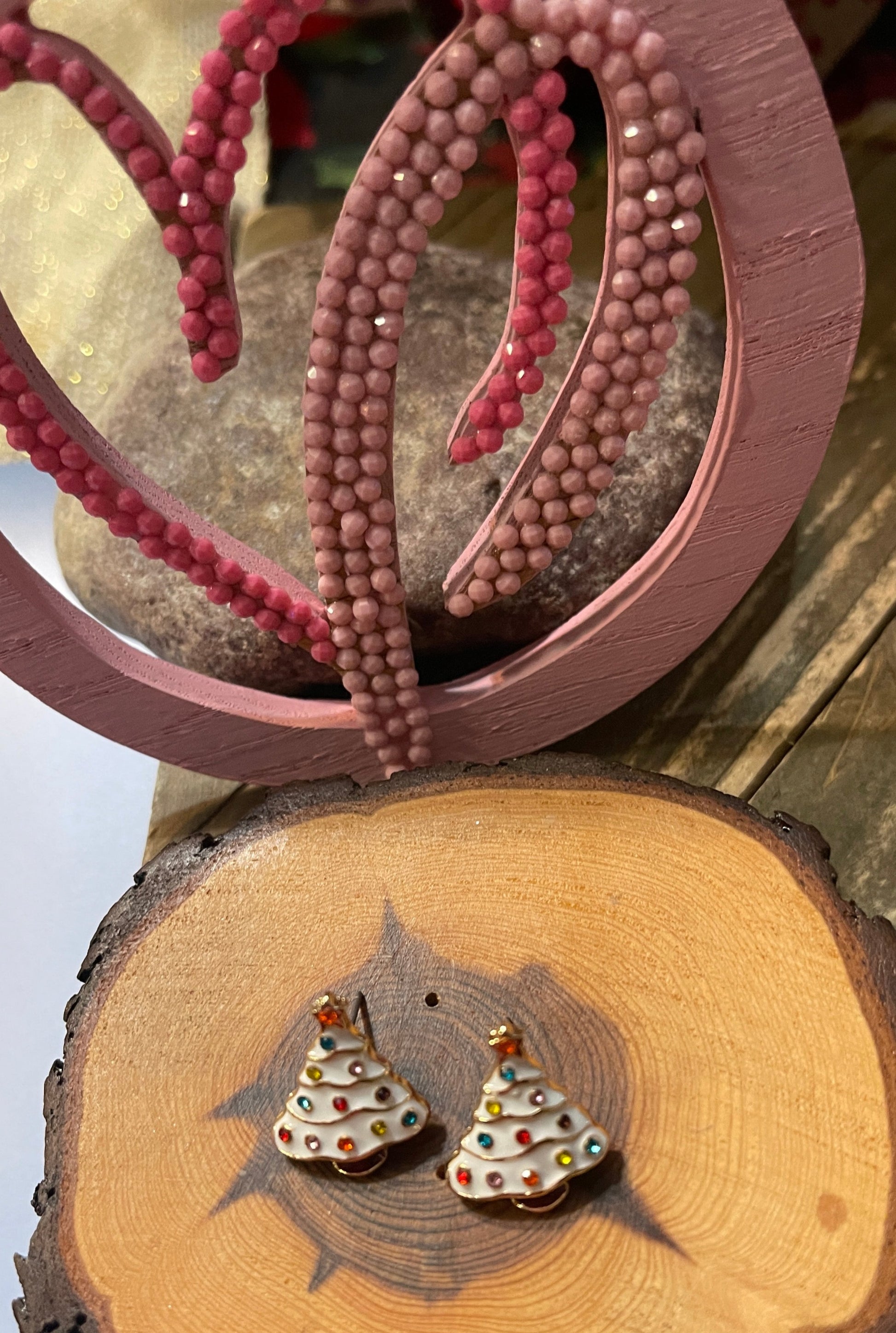 Enamel Christmas Tree Stud EarringsPink tiful of LOVE
