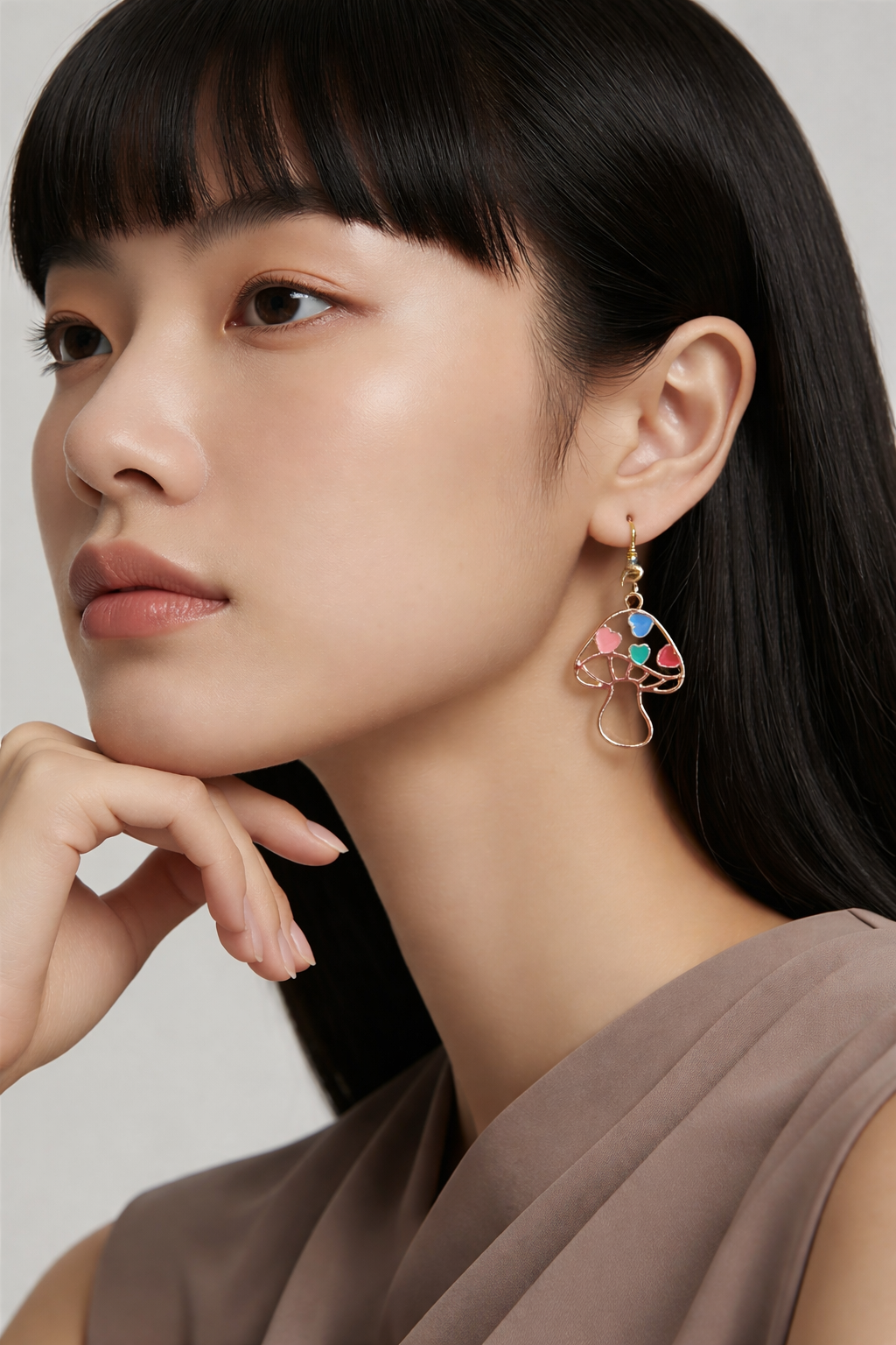 Heart Mushroom Charm Wire Earrings – Whimsical Multicolor Dangles