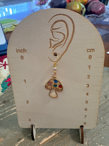 Heart Mushroom Charm Wire Earrings – Whimsical Multicolor Dangles