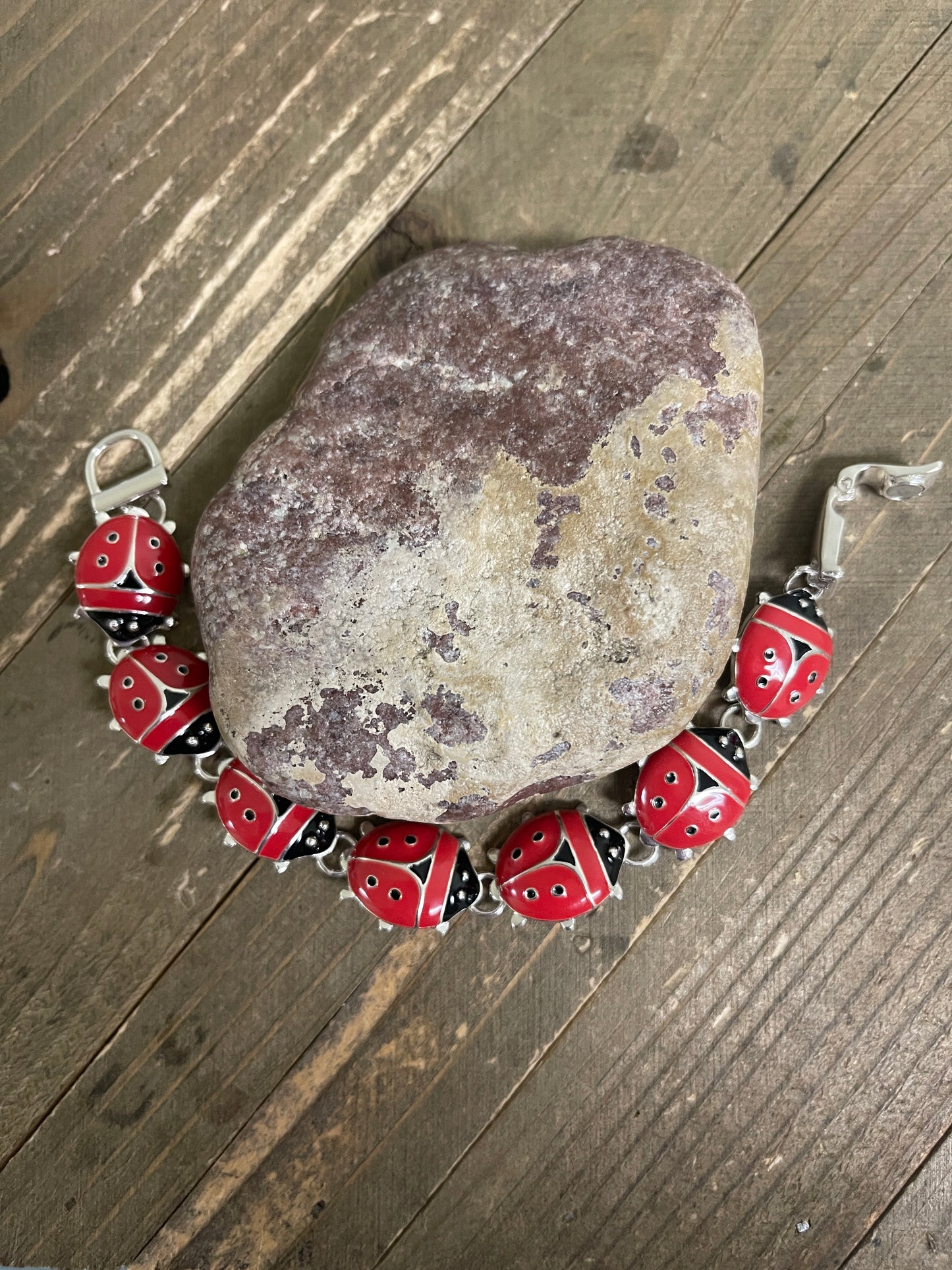 Ladybug Bracelet, Magnetic Enamel; symbol of luck and prosperity